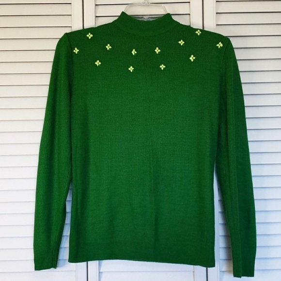 Vintage Sweaters - Vintage Woodward's Green Mock Neck Sweater, US S/M